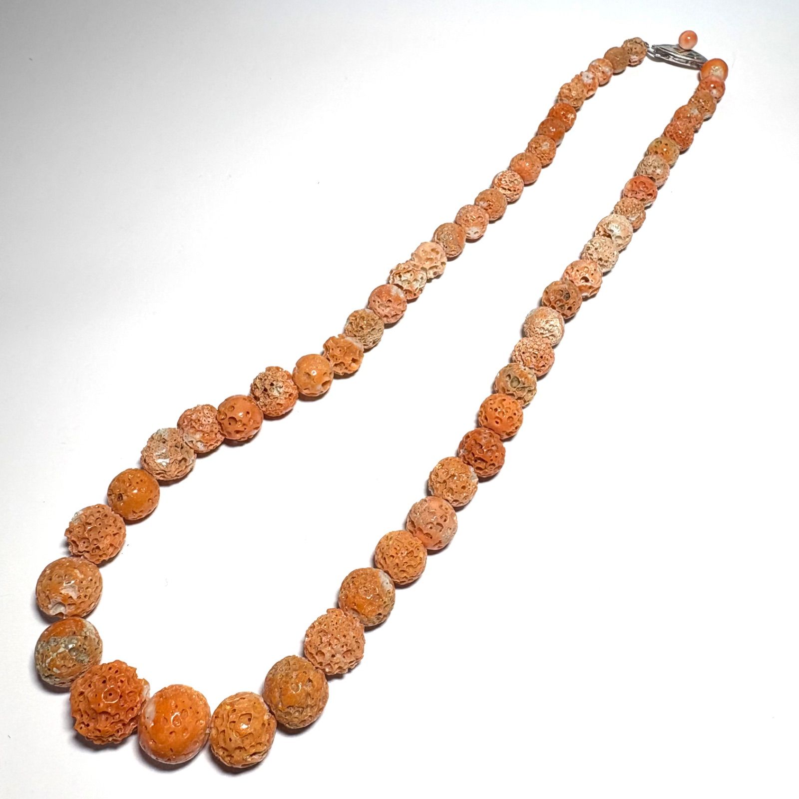 天然桃珊瑚のナチュラル原木珠ネックレス 45cm シルバー金具 - メルカリ