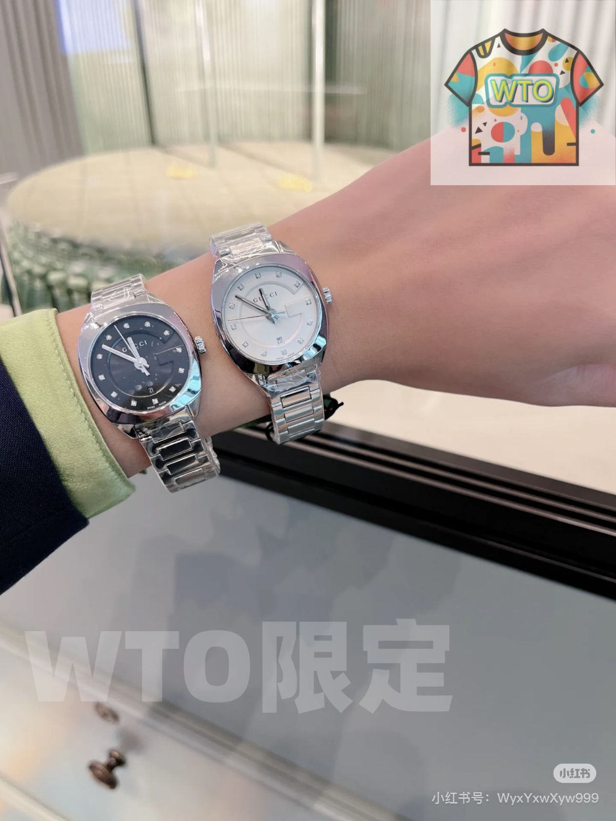 WTO通販 Gucci グッチ クラシック円方腕時計 12 個の小粒ダイヤモンドをはめ込んだ目盛り-WTO輸入-FEC 86