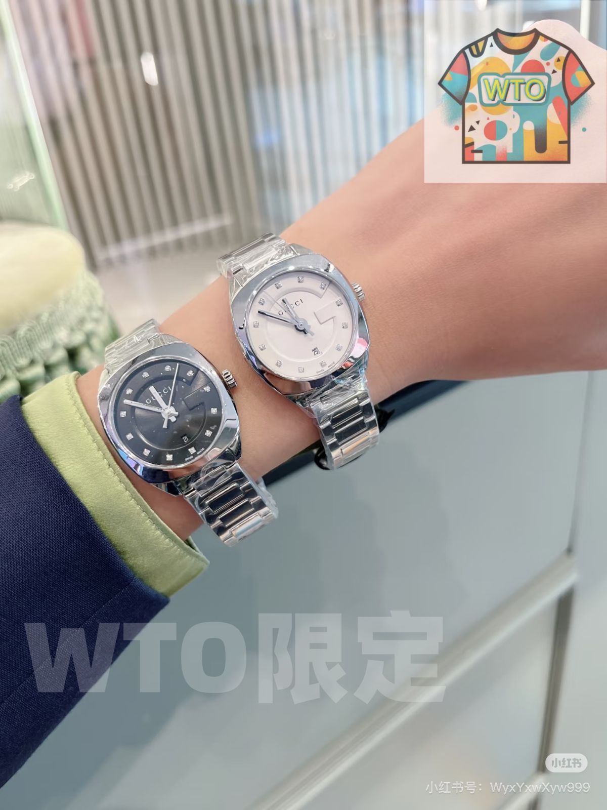 WTO通販 Gucci グッチ クラシック円方腕時計 12 個の小粒ダイヤモンドをはめ込んだ目盛り-WTO輸入-FEC86