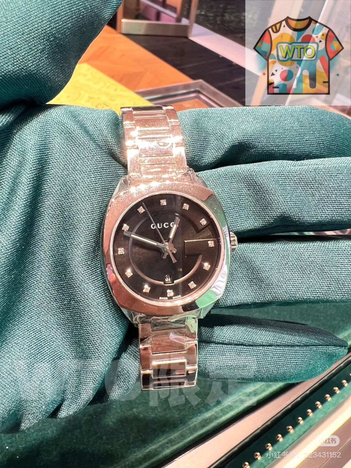 WTO通販 Gucci グッチ クラシック円方腕時計 12 個の小粒ダイヤモンドをはめ込んだ目盛り-WTO輸入-IZL 66