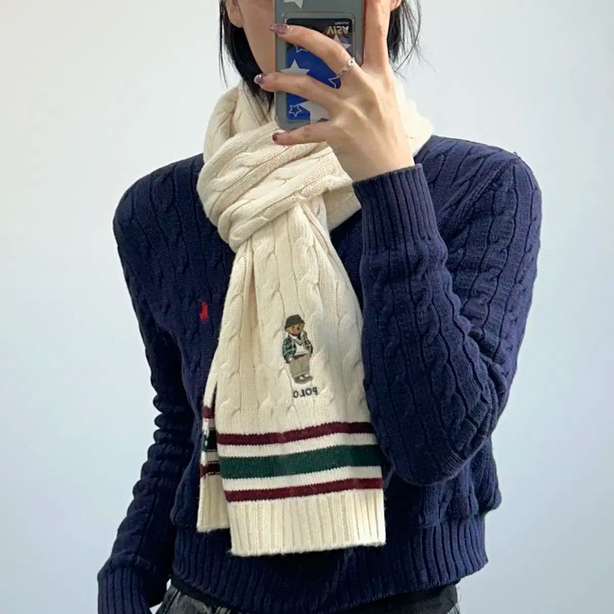 POLO ポロ クマ ロゴ アイボリー ケーブル マフラー