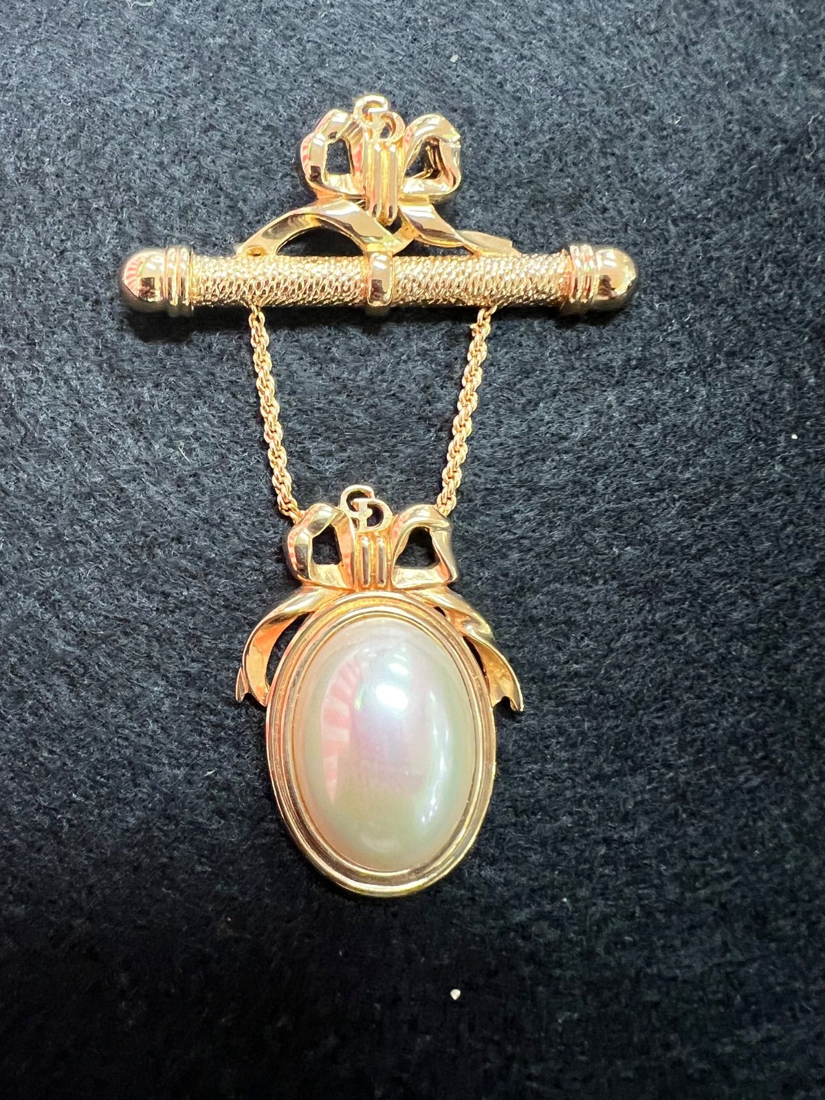 Christian Dior クリスチャンディオール リボン ロゴ パール ブローチ ヴィンテージ