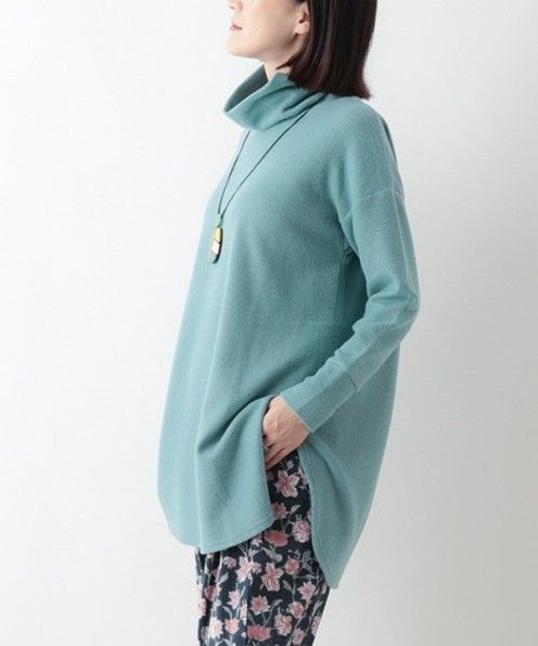 artipur タートルネック カットソー チュニック レディース 長袖 おしゃれ きれいめ 秋 冬 50代 40代 起毛 ブルー