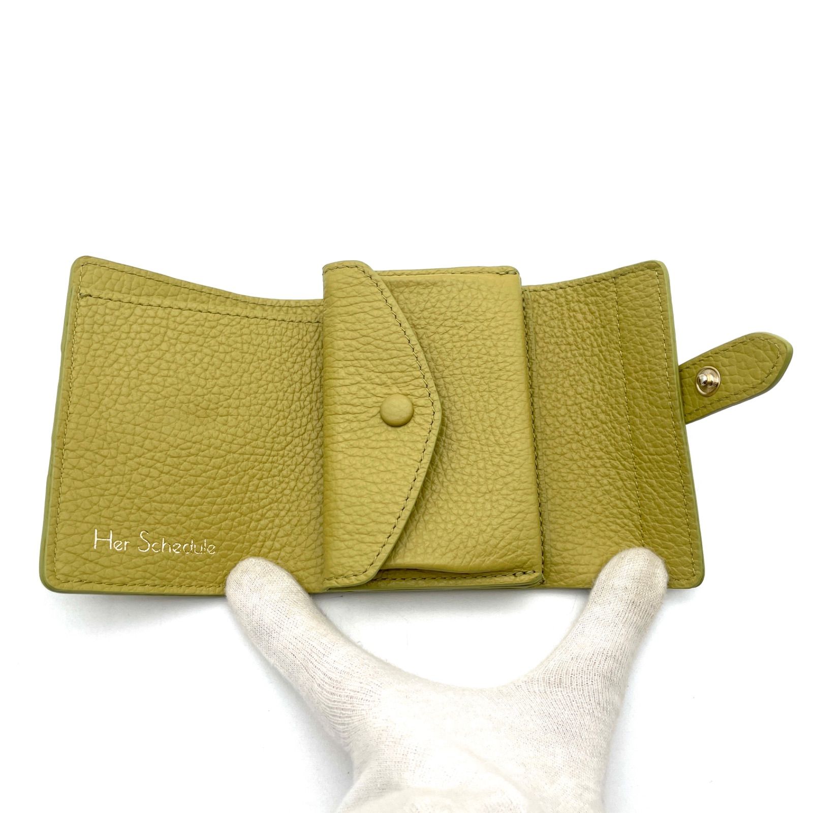 美品★ハースケジュール　トランクミニウォレット　ピスタチオ 三つ折り財布　箱付き HerSchedule】trunk mini wallet トランク ミニウォレット ミニ財布