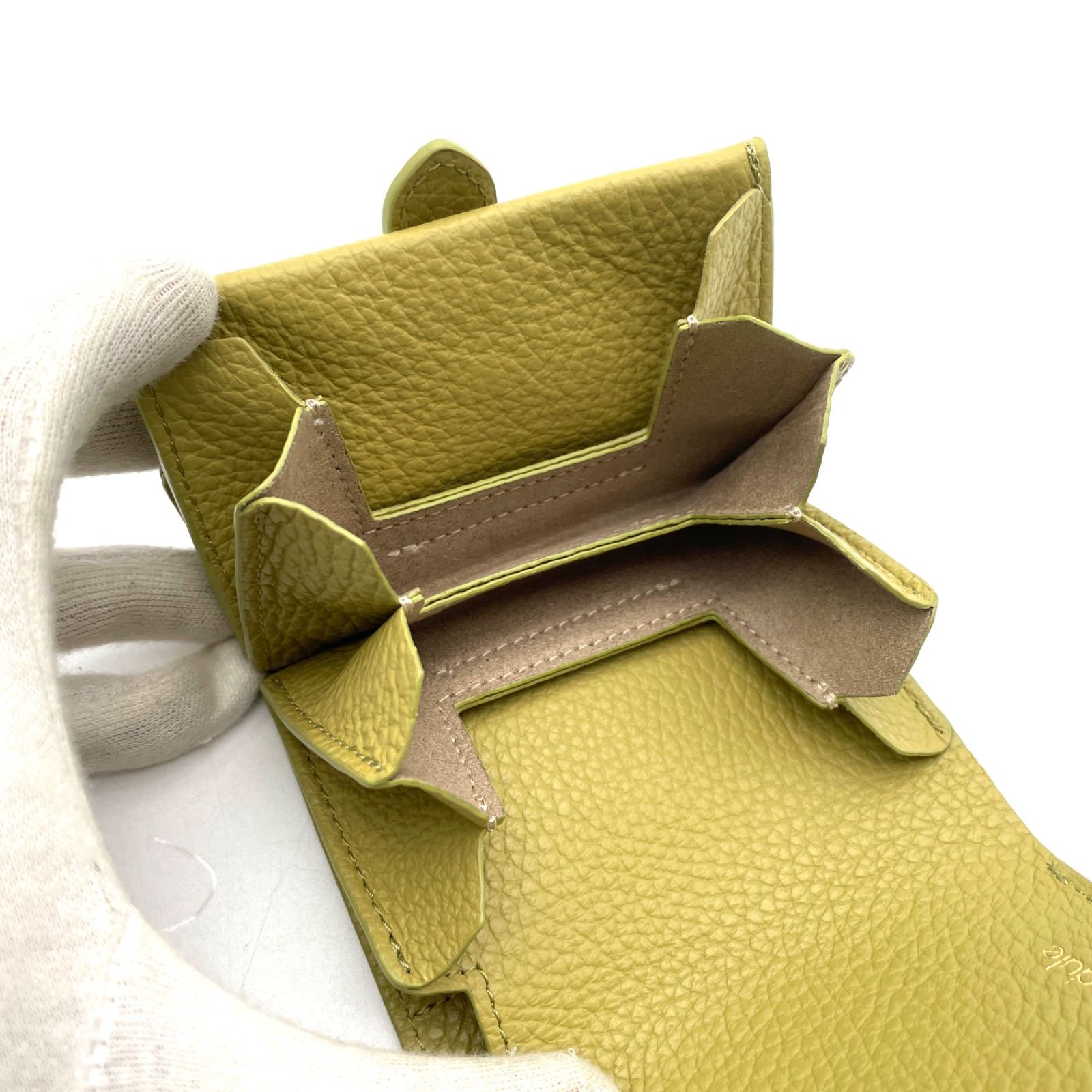 美品★ハースケジュール　トランクミニウォレット　ピスタチオ 三つ折り財布　箱付き Her Schedule ハースケジュール trunk mini wallet トランク ミニ