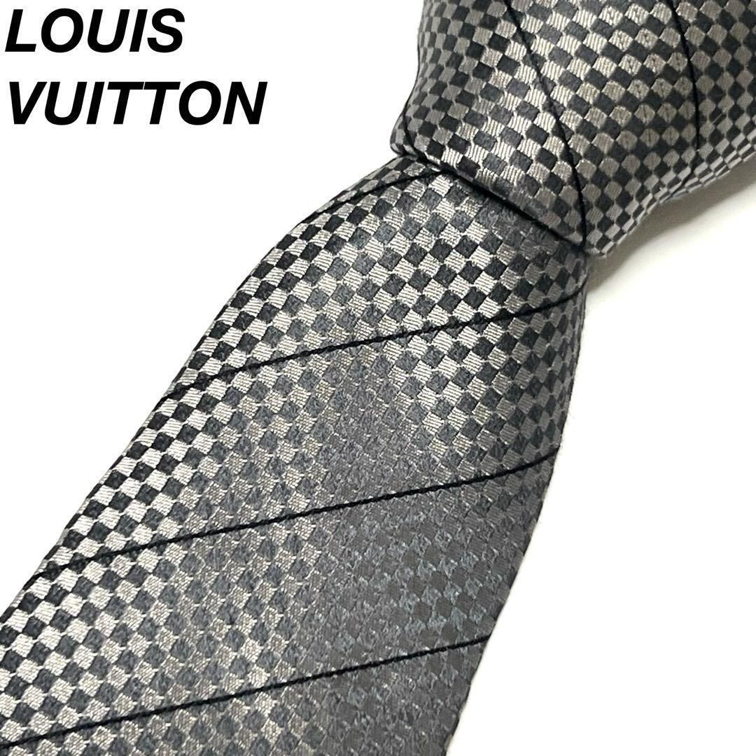 ルイヴィトン マイクロダミエ グレー 灰色 ネクタイ 050955