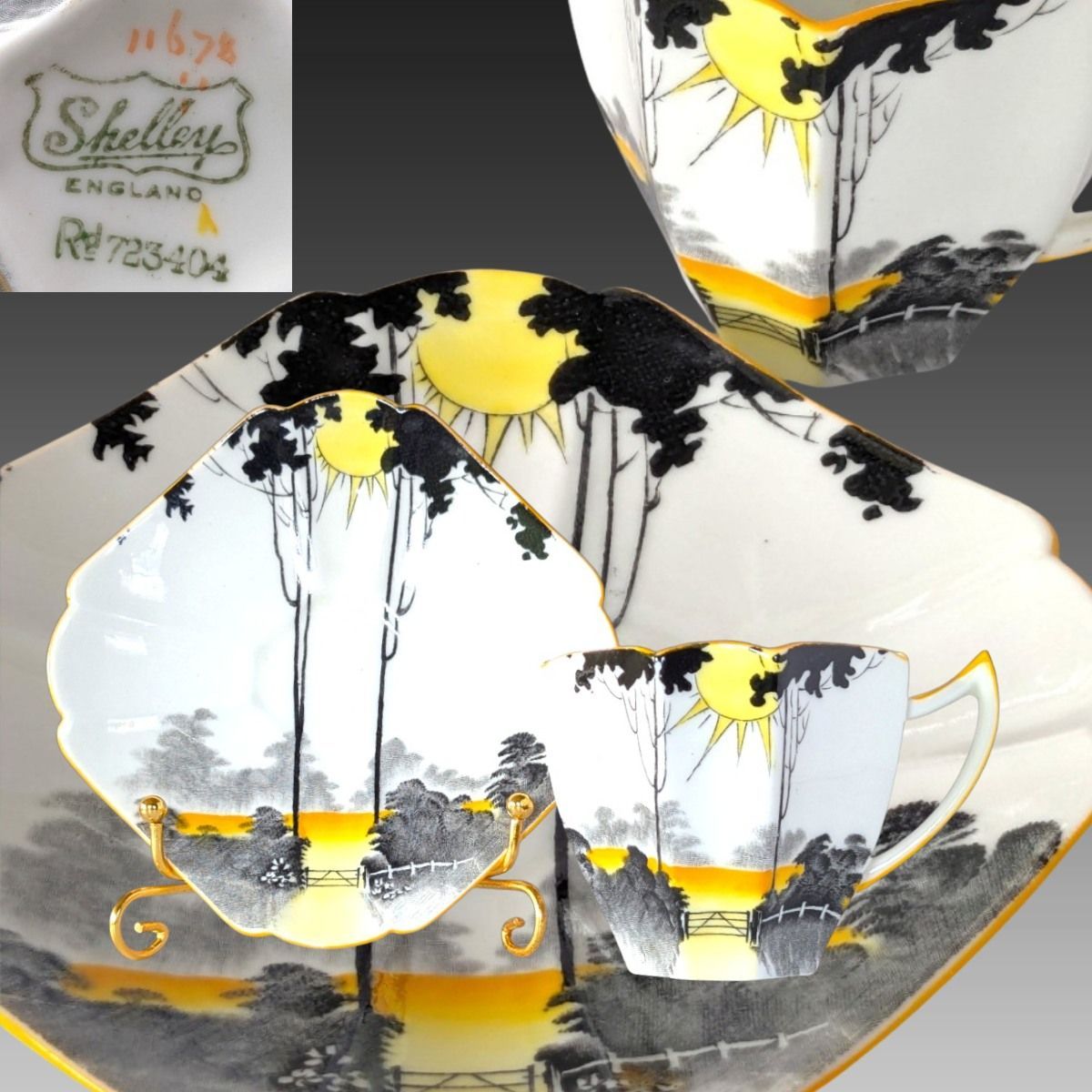 【X'masセール】アールデコ プレート 英国 Shelley 製 希少美品】Shelley シェリー サンライズ Sunrise 購入 and Tall Trees