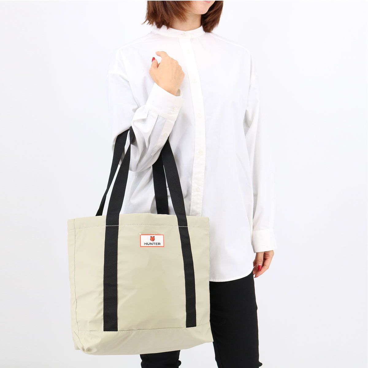 MAISON KITSUNE×HUNTER メゾンキツネ×ハンターコラボ トートバッグ HXRU0069252 撥水コーティング ロゴラバーパッチ フォックスヘッド A4収納 ユニセックス ブランド