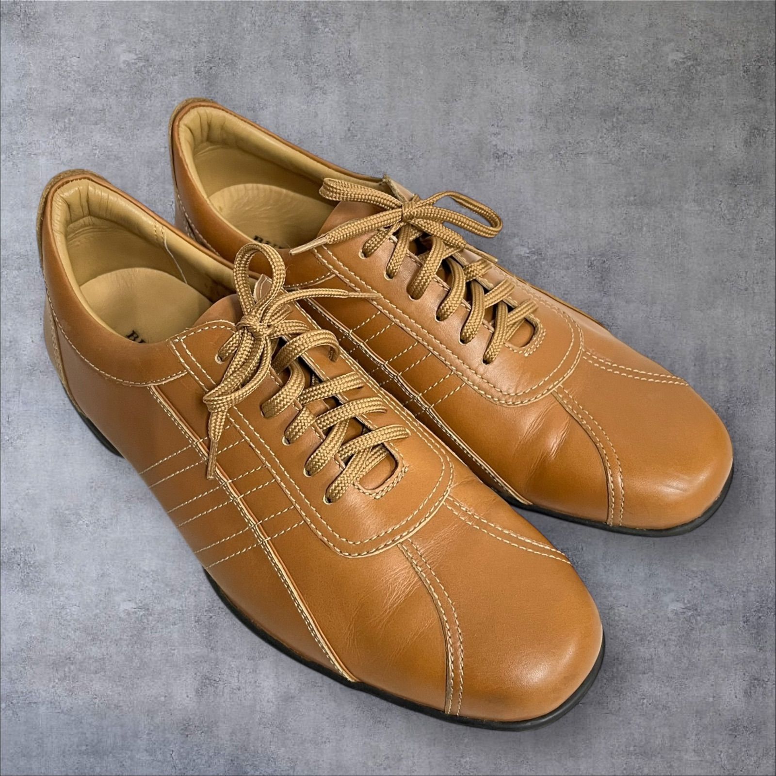 BURBERRY キャメル 本革 レザースニーカー メンズ 25.5cm バーバリー 靴 おしゃれ シューズ オーソドックス