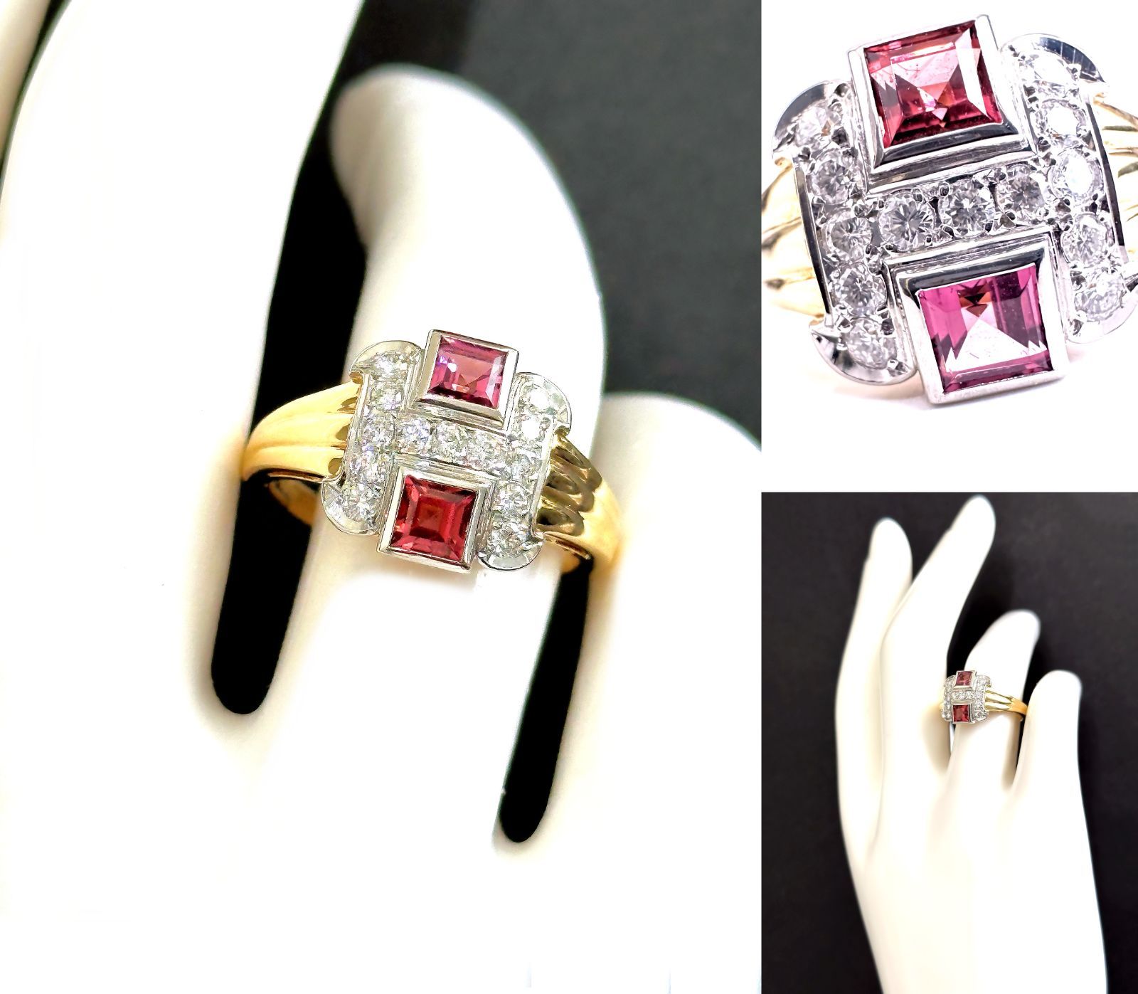 美品　ミキモト　K18 YG　パヴェ ダイヤ リング　ガーネット　プラチナ　希少 美品ミキモトK18 YGパヴェ ダイヤ リングガーネットプラチナ希少