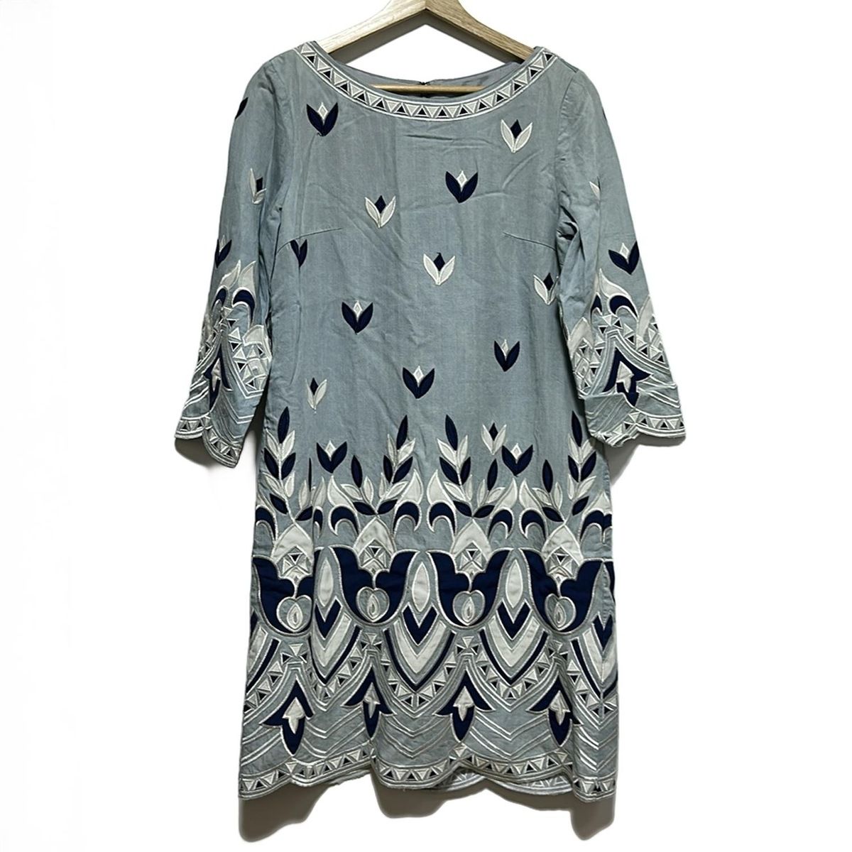 Diagram GRACE CONTINENTAL ダイアグラム ワンピース サイズ38 M レディース - ライトブルー×ネイビー×白 長袖 ロング