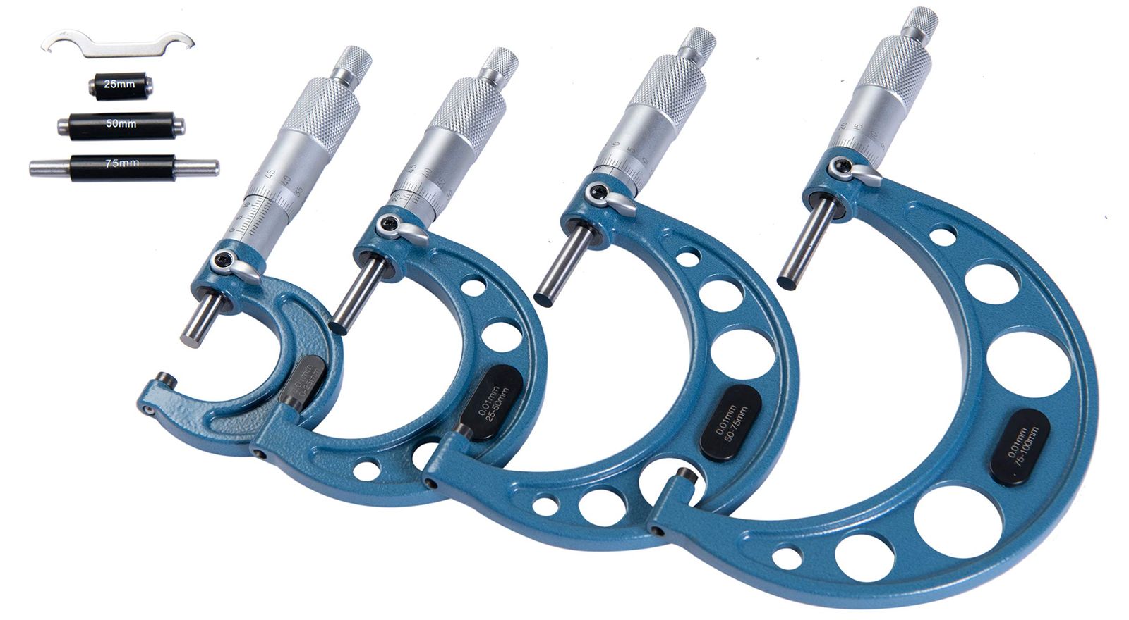 Beslands マイクロメーター 厚み測定器 0 100mm 0.01mm 外側マイクロメーターセット 四本組 マイクロゲージ ケース付き