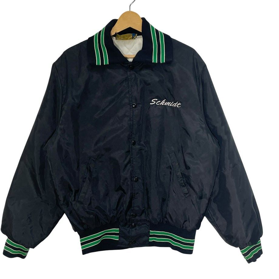 AWARD USA ナイロンスタジャン 90年代 90’s ヴィンテージ アウター ブルゾン フロント刺繍 バック刺繡 Lサイズ ブラック グリーン