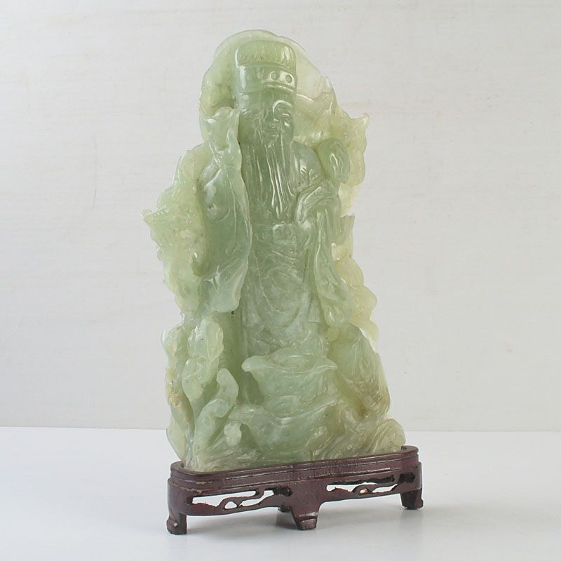 中国　玉石青晶石彫刻　双鶴刻　置物　唐木台付　V　R4354 中国 玉石青晶石彫刻 双鶴刻 置物 唐木台付 V R4354