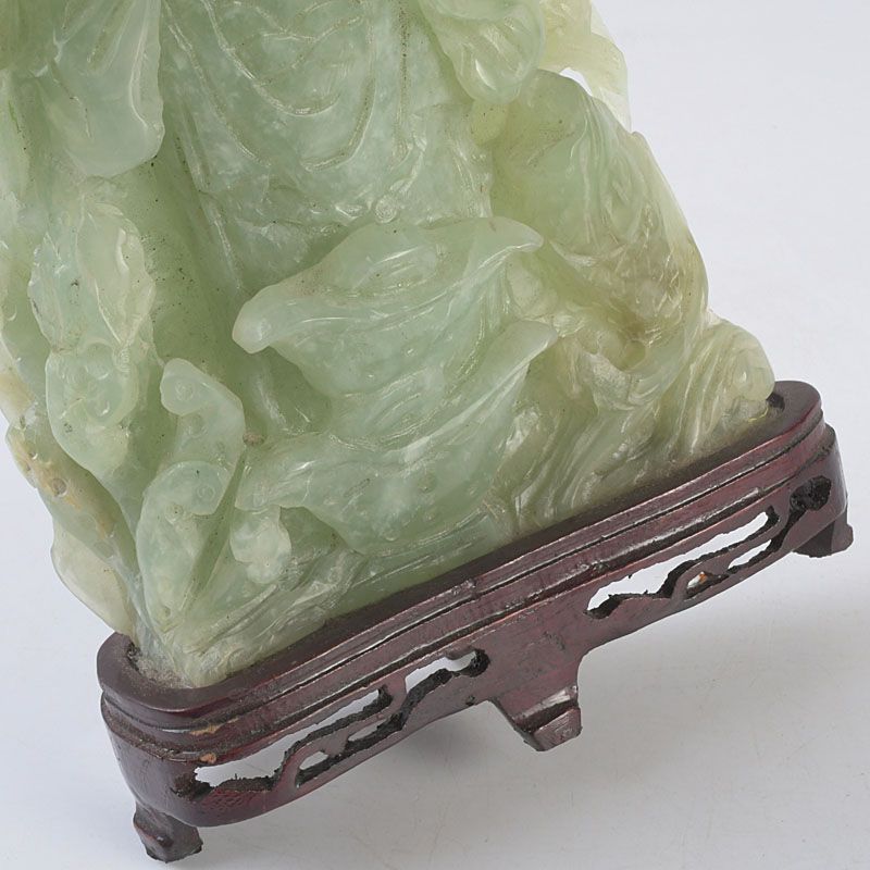 中国 玉石岫玉彫刻 寿老人像 置物 唐木台付 C S280 - メルカリ