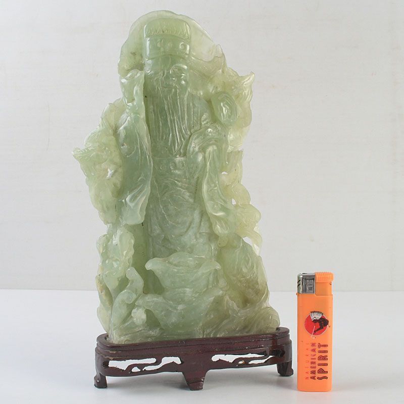 中国 玉石岫玉彫刻 寿老人像 置物 唐木台付 C S280 - メルカリ