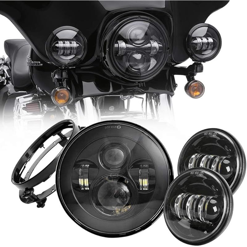 Chelhead 7インチ led ヘッドライト ハーレーダビッドソン用 4.5インチフォグランプ Hi/Lo切替型 LED補助灯 ヘッドランプキット 7インチステーブラケット付き ブラック