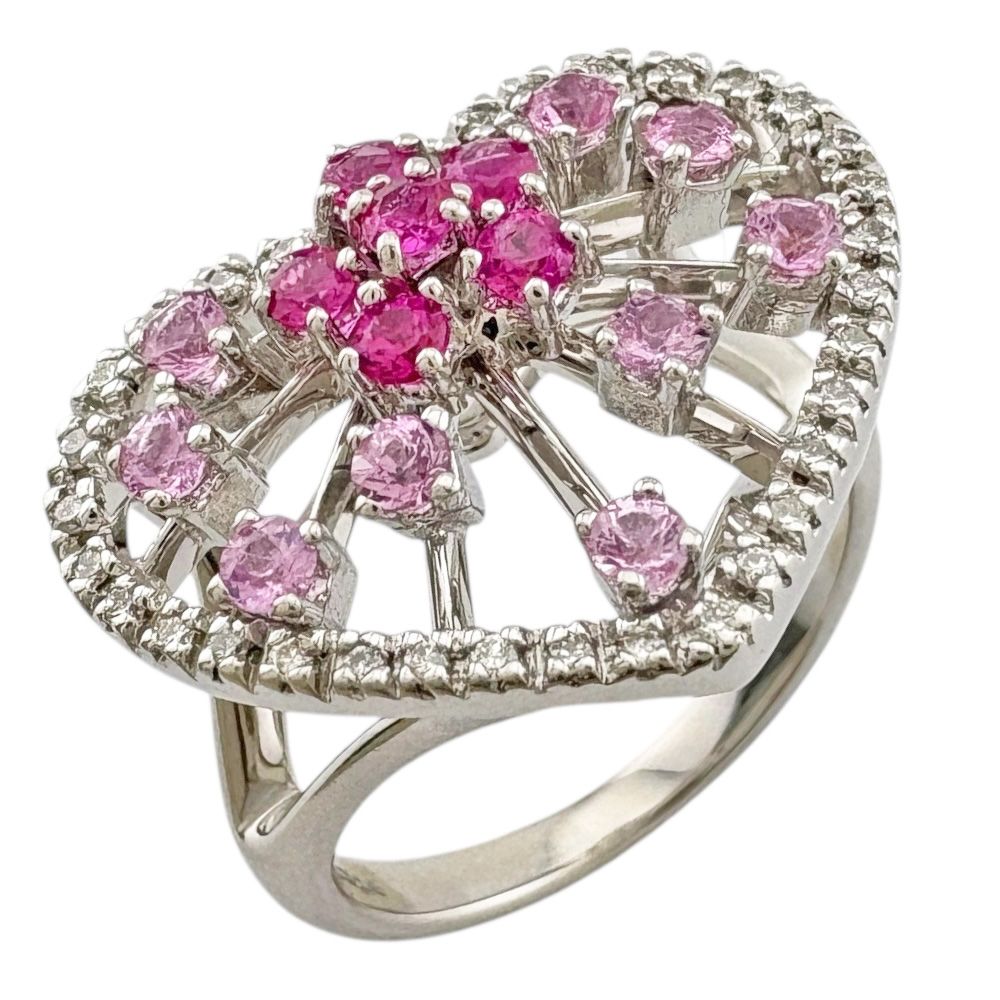 ハート リング 指輪 11号 18金 K18ホワイトゴールド ピンクサファイア 0.45ct ダイヤモンド 0.20ct レディース ハート