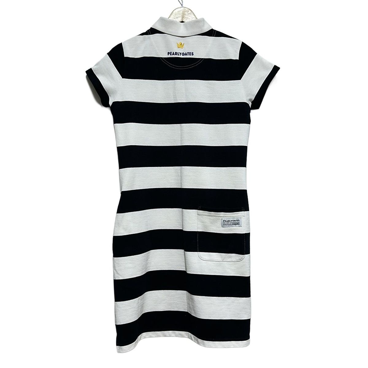PEARLY GATES パーリーゲイツ ワンピース サイズ1 S レディース - 白×黒×マルチ レギュラー 半袖 ひざ丈 ボーダー