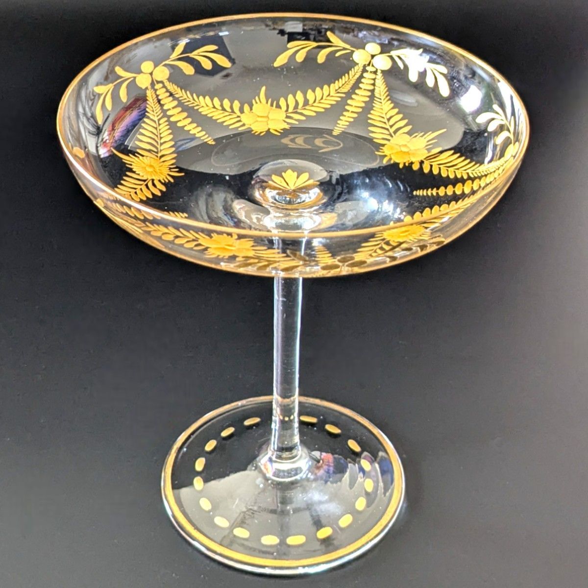 骨董　時代ガラス　希少　金赤吹雪紋　フリル 脚付　大型　コンポート　盃洗 骨董 時代ガラス 希少 金赤吹雪紋 フリル 脚付 大型 コンポート 盃洗