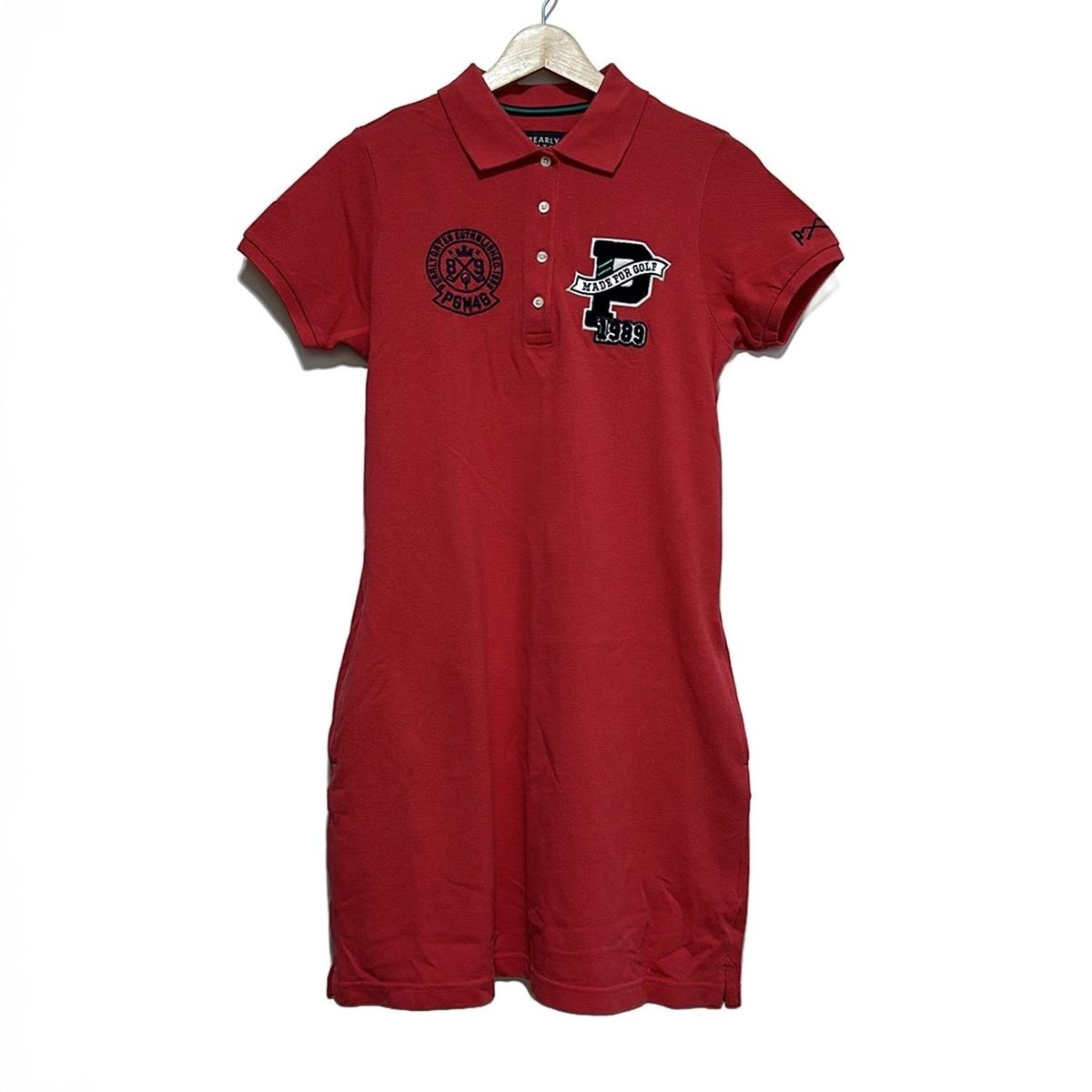 PEARLY GATES パーリーゲイツ ワンピース サイズ0 XS レディース - レッド×黒×マルチ レギュラー 半袖 ひざ丈