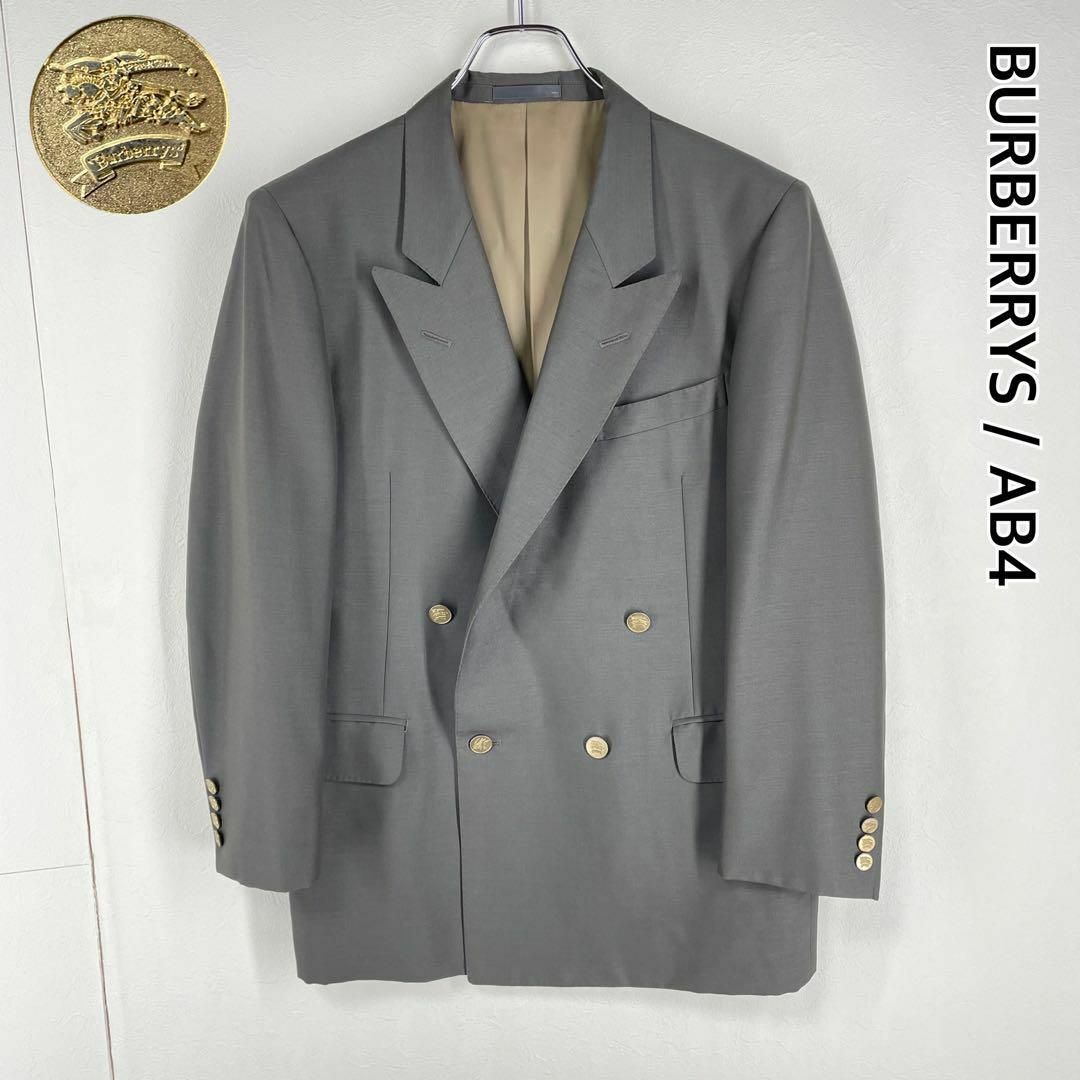 BURBERRY ダブルジャケット モヘア混 マーク入り金ボタン グリーン系