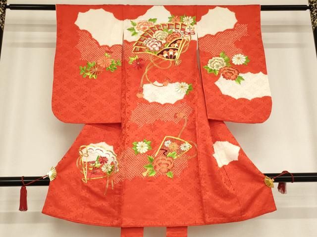 【本物保証，送料無料】 平和屋着物[]お宮参り　女の子　祝着　産着　初着　のしめ　駒刺繍　絞り　檜扇花文　正絹　逸品　AAAU5481ja 着物・着物ドレス