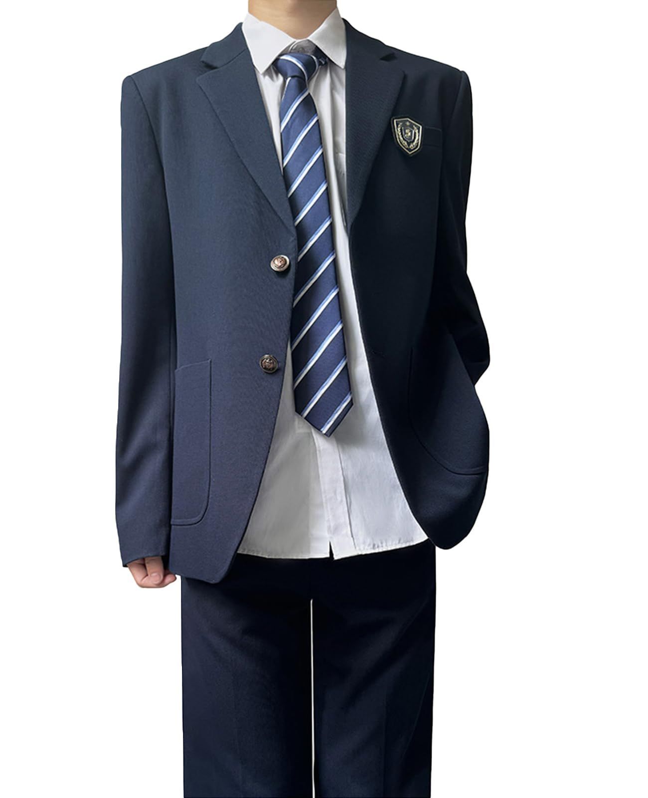 男子 スクールブレザー シャツ ズボン 5点セット ネクタイ バッジ 制服 コスプレ スクール 高校制服 学生服 入学式 卒業式 メンズ cosplay 仮装 QOOLY コスチューム