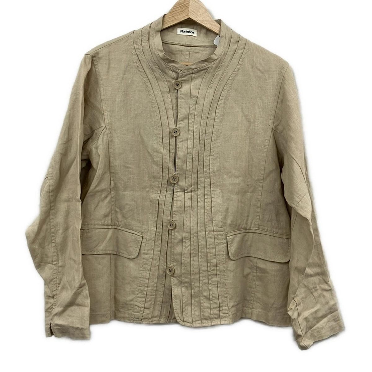 Plantation プランテーション ジャケット サイズM レディース - ベージュ 長袖 麻 プリーツ オールシーズン