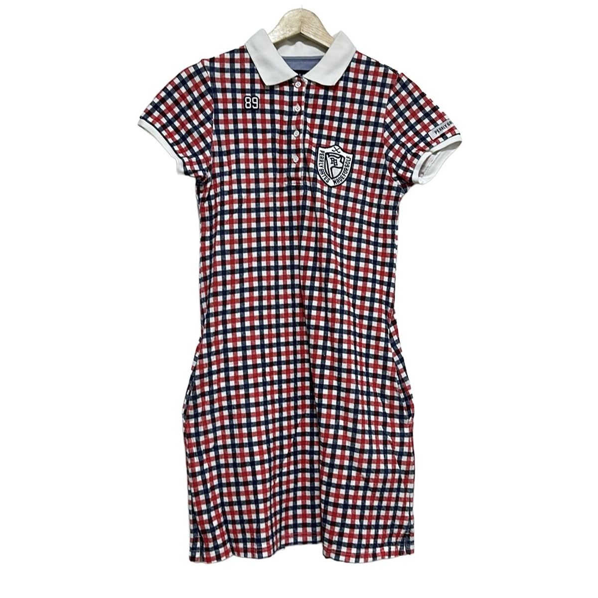 PEARLY GATES パーリーゲイツ ワンピース サイズ0 XS レディース - レッド×ブルー×白 レギュラー 半袖 ひざ丈 チェック柄