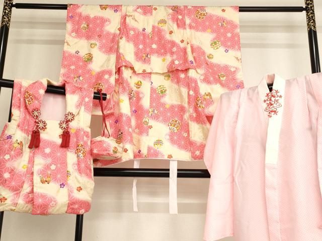 限定セール，2026 平和屋着物[]七五三　女の子　３歳　祝着　三つ身　長襦袢・被布・巾着セット　折り鶴花手毬文　金彩　逸品　AAAY2435ja 着物・着物ドレス
