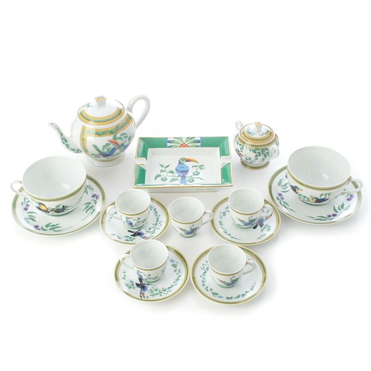 エルメス トゥカン ティーカップ ソーサー ポット トレイ 食器 カップ1点 6客セット ホワイト