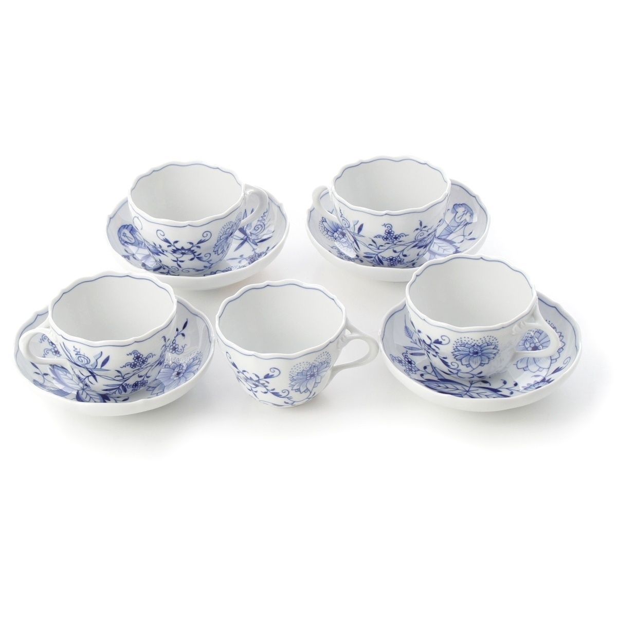 マイセン 陶器 ブルーオニオン カップ1点 4客セット 食器 ティー カップ&ソーサー ホワイト マルチ