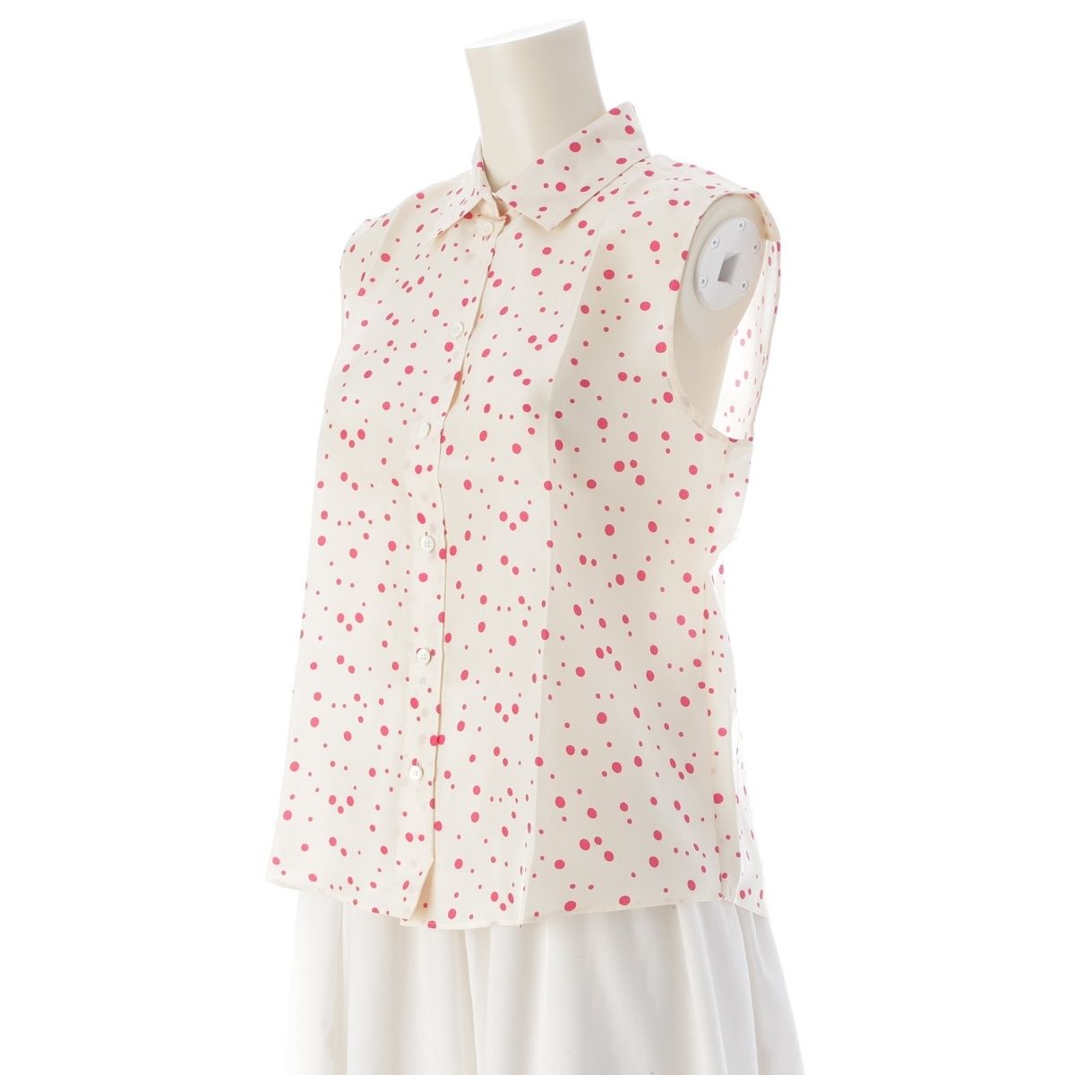 ディオール 21年 シルク ビー刺繍ドット ノースリーブ シャツ トップス 141B60A6764 アイボリー ピンク F36