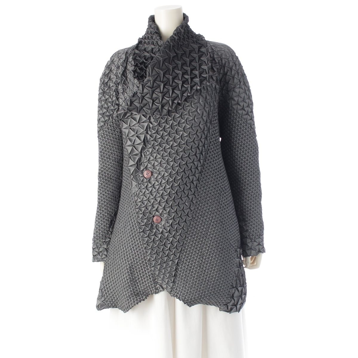 イッセイミヤケ 2017年 3D スチームストレッチプリーツ 万華鏡 変形 テーラードジャケット IM71FD035 グレー 2