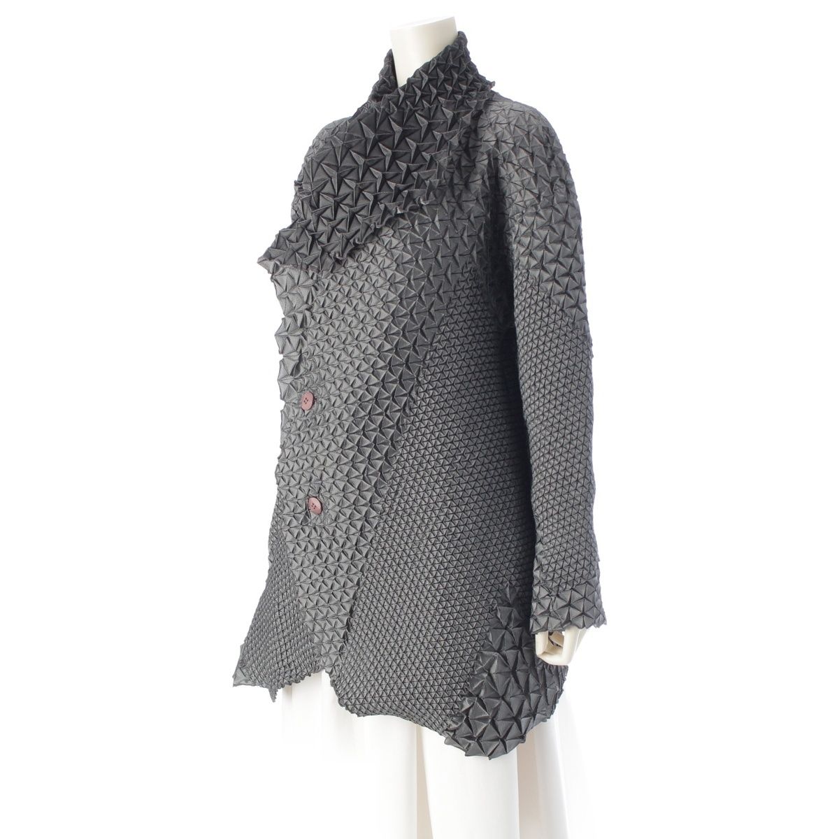 イッセイミヤケ 2017年 3D スチームストレッチプリーツ 万華鏡 変形 テーラードジャケット IM71FD035 グレー 2
