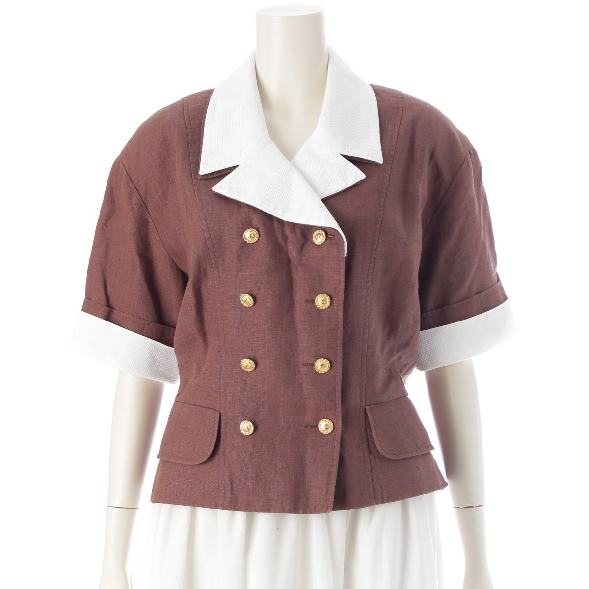 シャネル ココボタン 半袖 テーラードジャケット 襟取り外し ブラウン 40