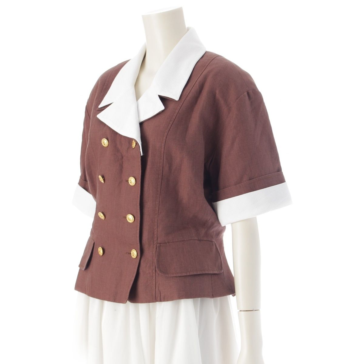 シャネル ココボタン 半袖 テーラードジャケット 襟取り外し ブラウン 40