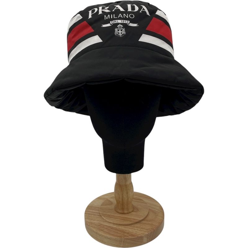 プラダ PRADA ロゴプリントボリュームバケットハット 1HC248 ブラック ナイロン ユニセックス その他ファッション雑貨