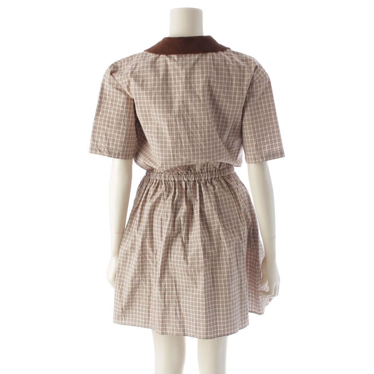  ミュウミュウ 2025 コットン ロゴ チェック 半袖 ワンピース MF 5712 ベージュ 38 その他 ワンピース