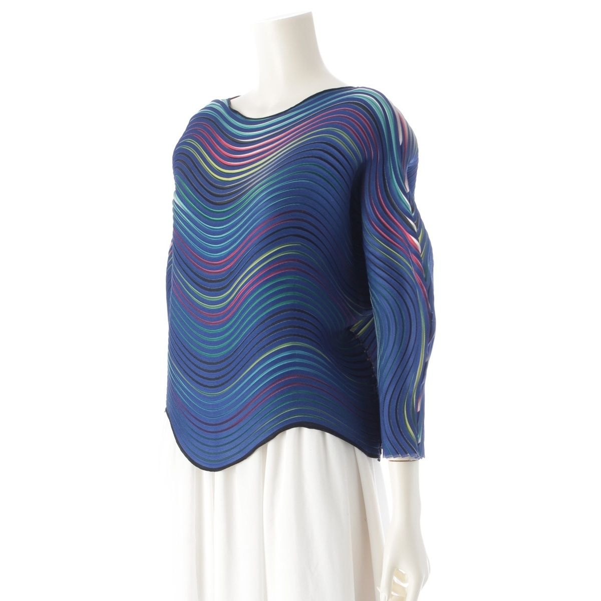 イッセイミヤケ ベイクド ストレット 変形 リバーシブル トップス ブルー マルチ ‐