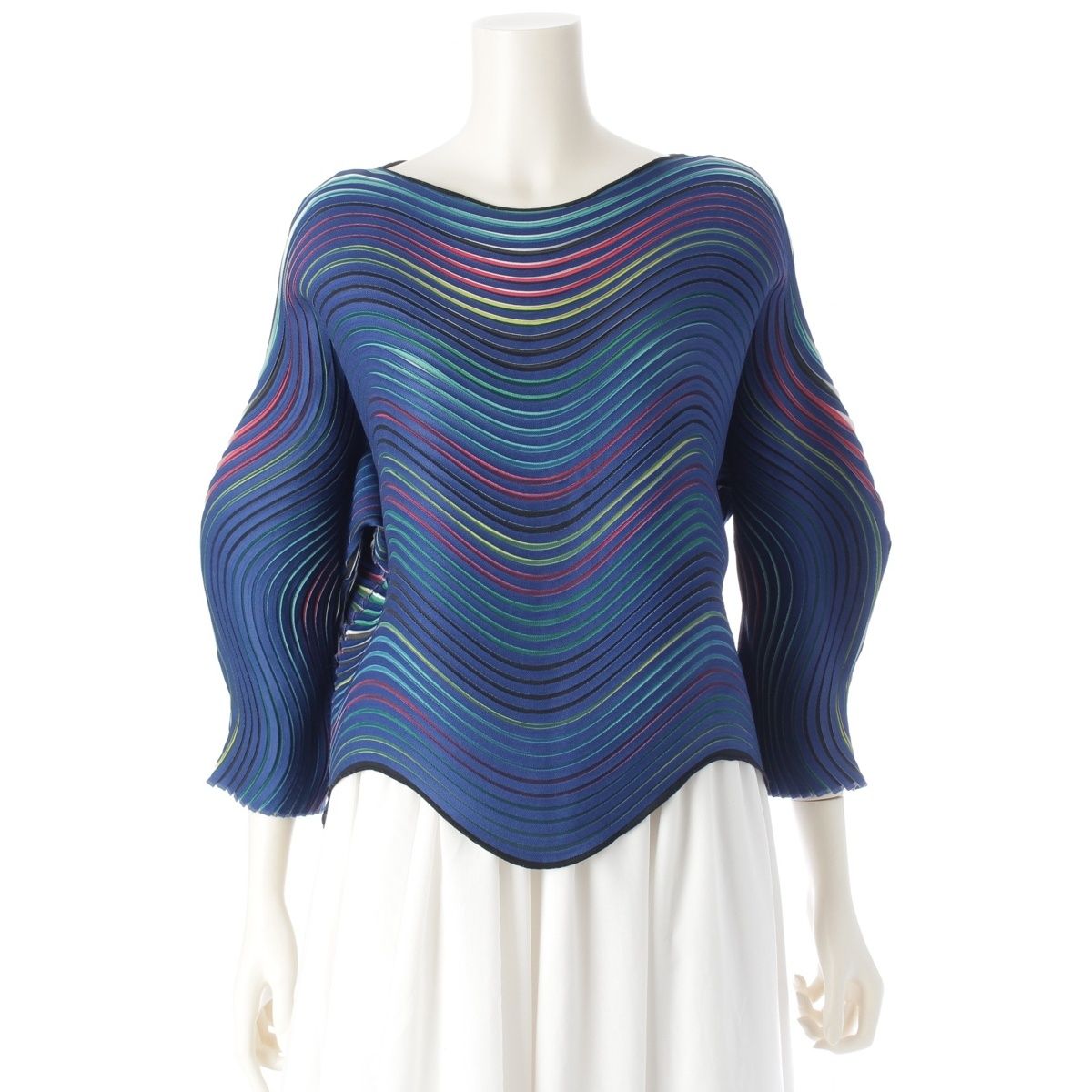 イッセイミヤケ ベイクド ストレット 変形 リバーシブル トップス ブルー マルチ ‐