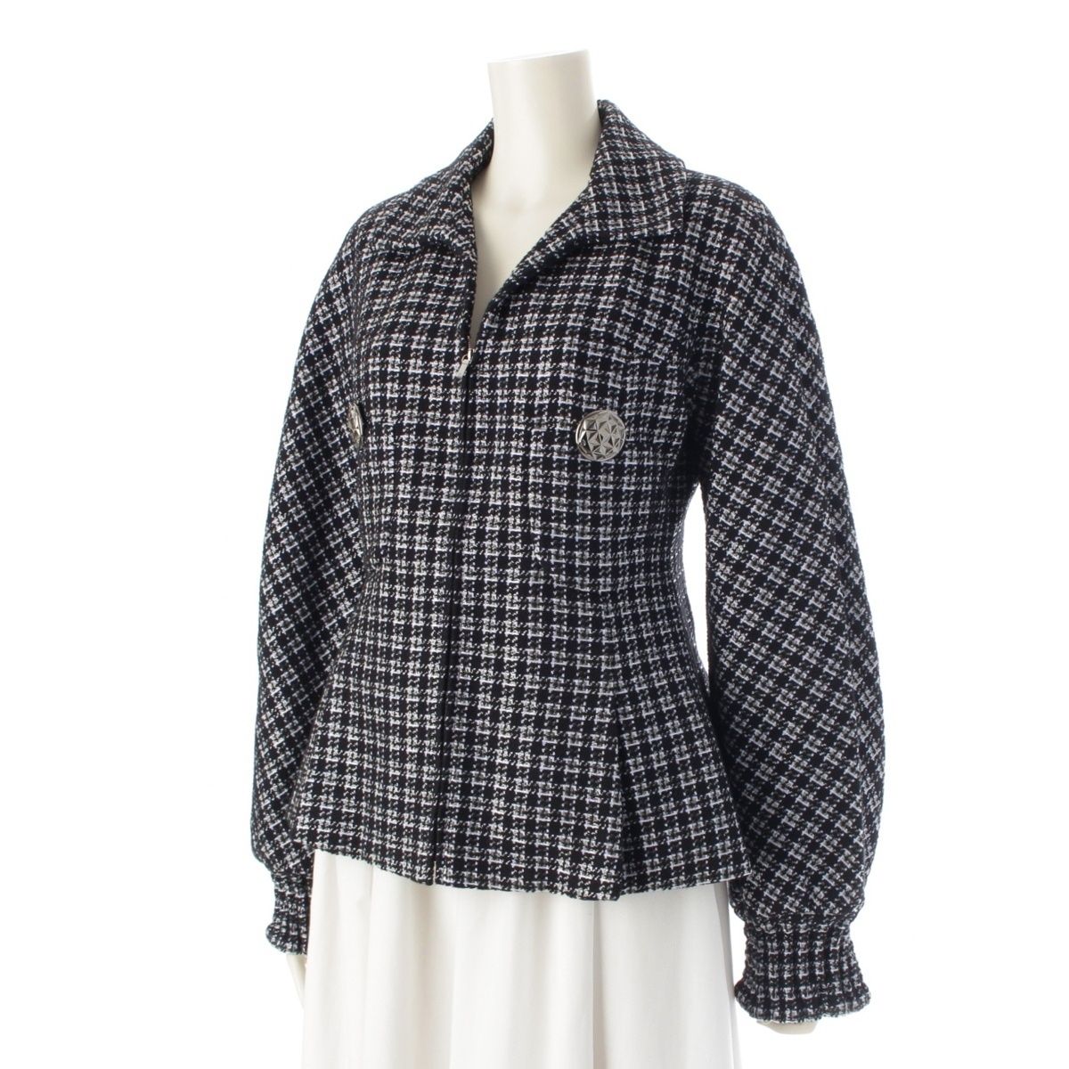 シャネル コットン×ナイロン ココボタン ツイード テーラードジャケット P53874 ブラック 38