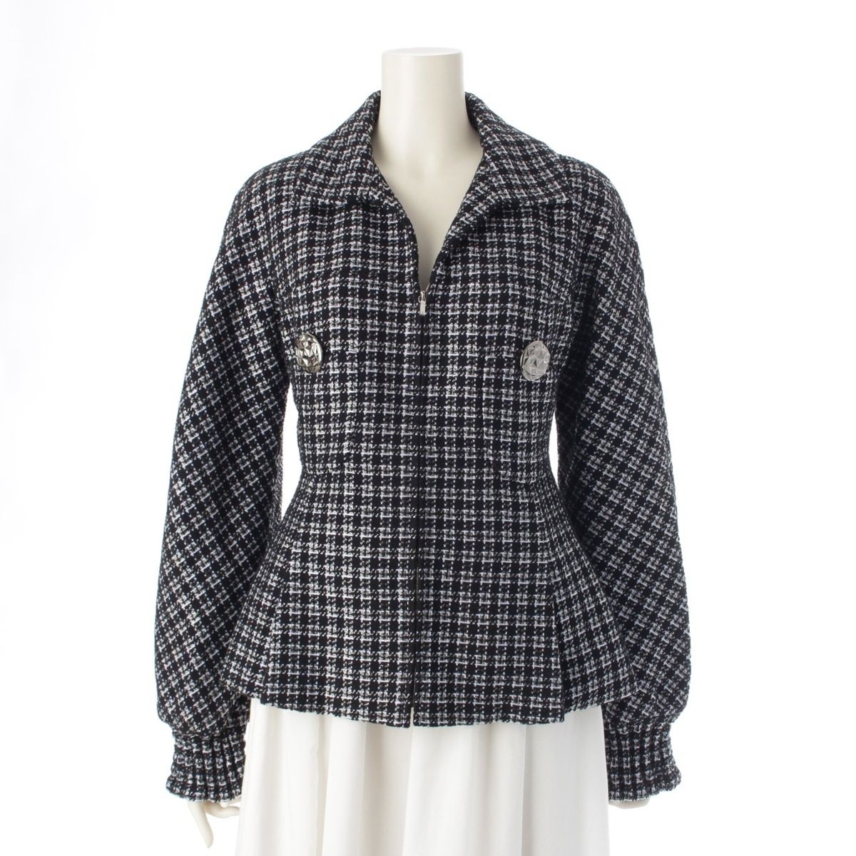 シャネル コットン×ナイロン ココボタン ツイード テーラードジャケット P53874 ブラック 38