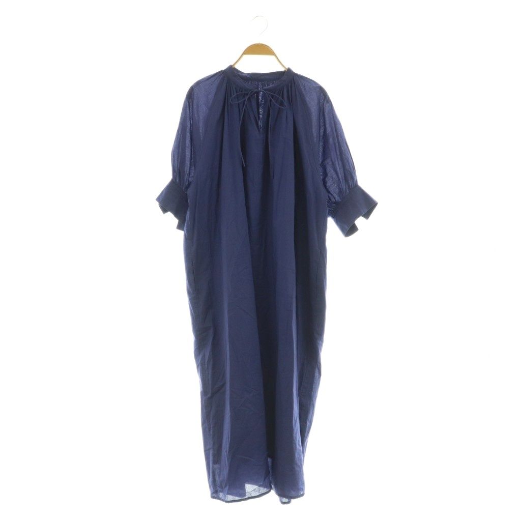 エリオポール heliopole COTTON LAWN HALF SLEEVE DERSS ワンピース ロング ギャザー オーバーサイズ 五分袖 ネイビー MY OS