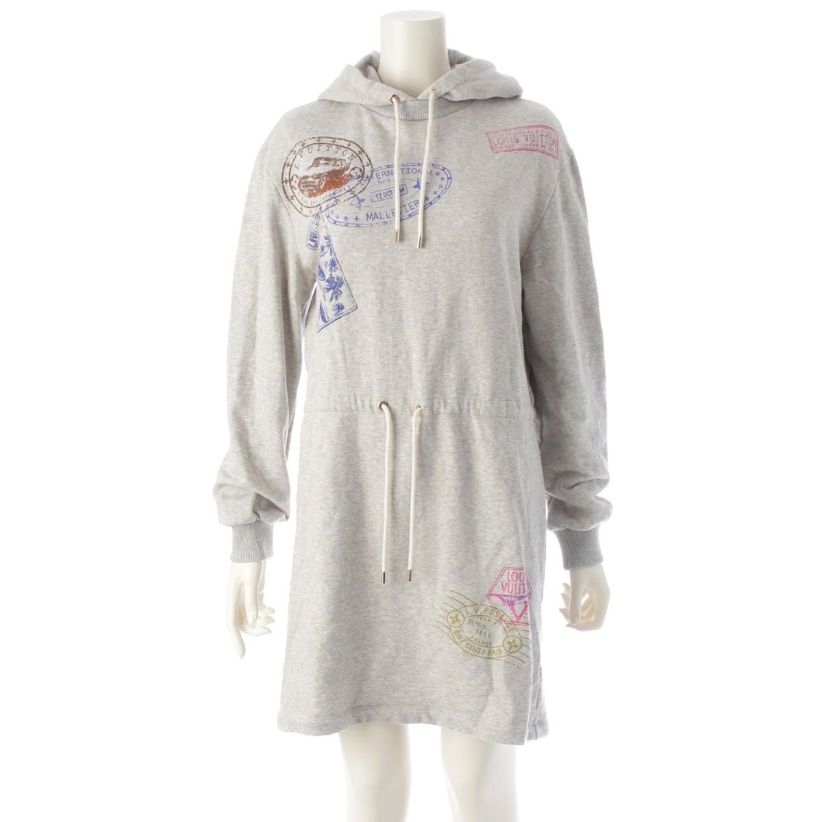 ルイヴィトン 25 SS トラベルスタンプ セーター ワンピース ドレス 1 AGDKX グレー XS