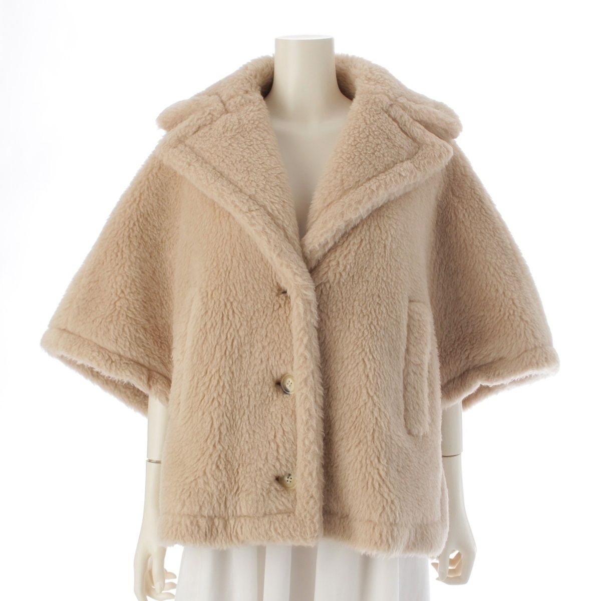 マックスマーラ テディベア アルパカ ウール ボア ケープコート ポンチョ アウター ベージュ SM