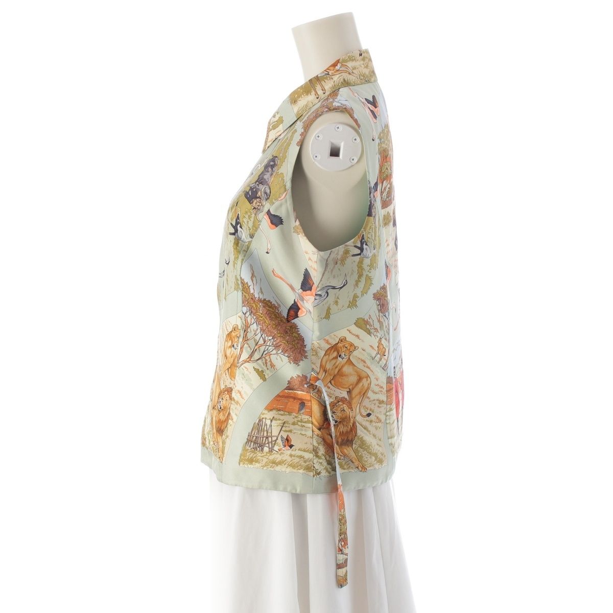 【通販激安】 エルメス Tanzanie タンザニア シルク ジップアップ ベスト ジレ トップス ライトグリーン系 40 万能