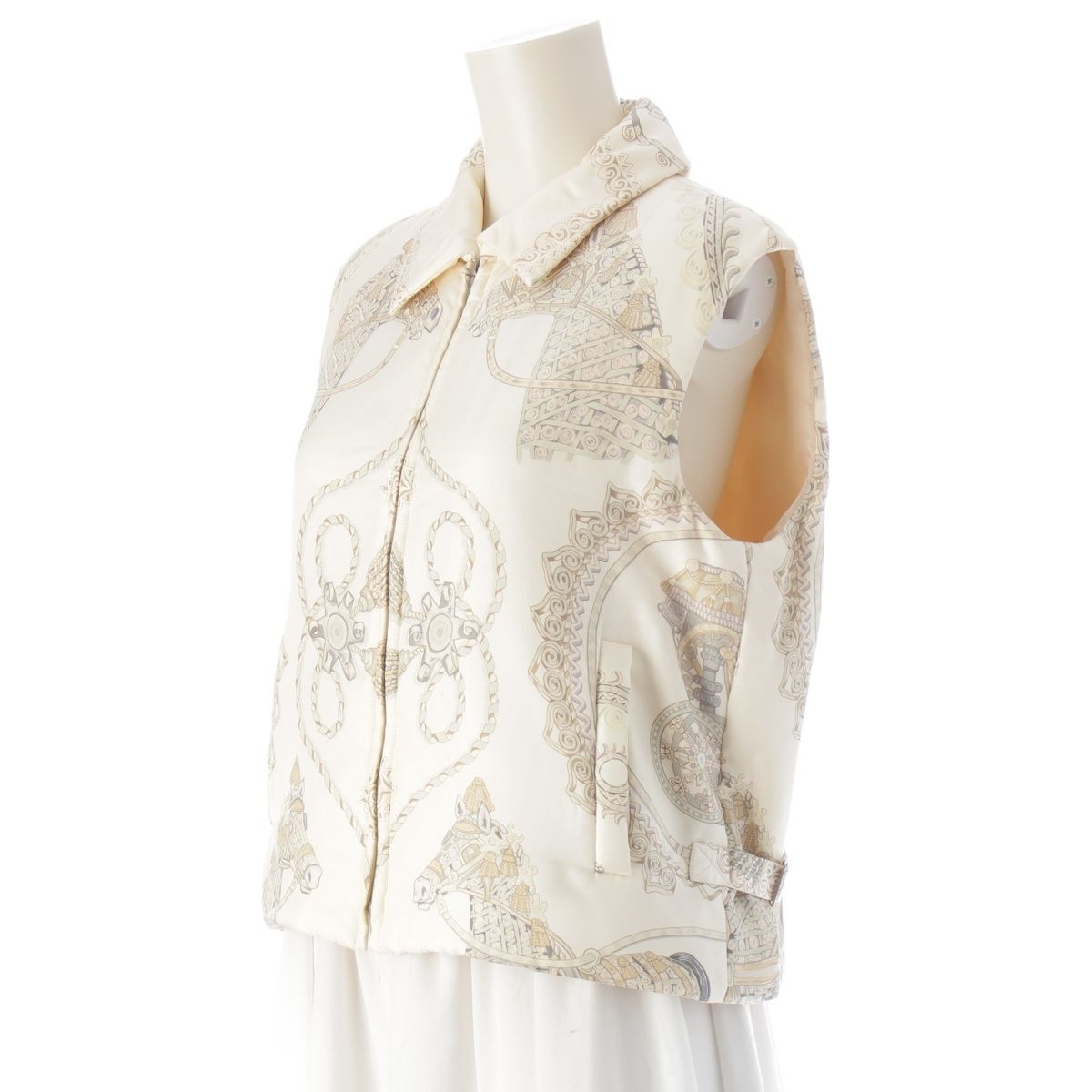 エルメス マルジェラ期 シルク PAPEROLES パプロール 中綿 ジップアップ ベスト ジレ アウター ベージュ系 ME