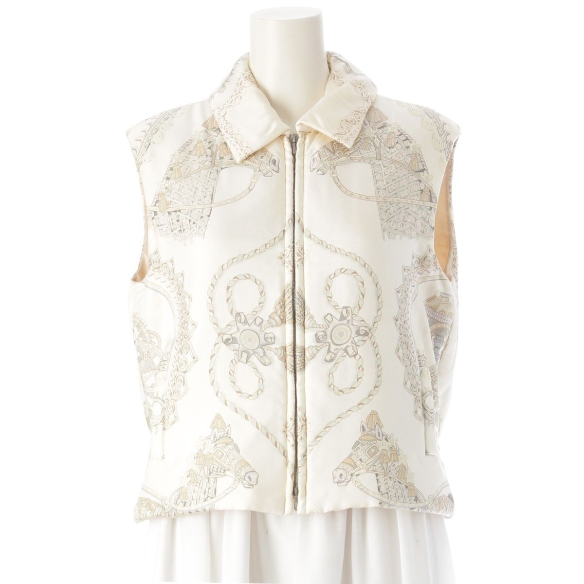 エルメス マルジェラ期 シルク PAPEROLES パプロール 中綿 ジップアップ ベスト ジレ アウター ベージュ系 ME